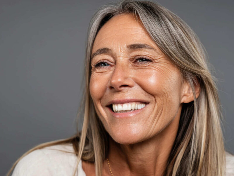 woman with implants smiling